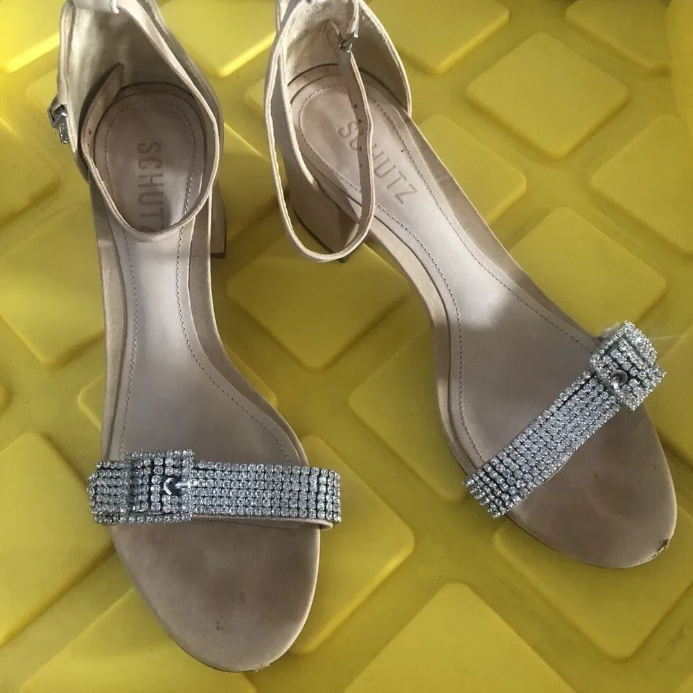 Schutz Perlah Block Sandals Light Nude Leather - Picture 2 of 6